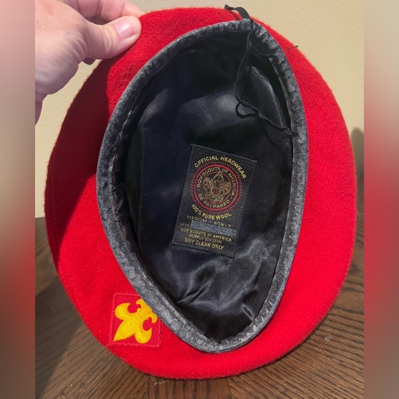 Vintage Medium Official Head Wear Boy Scouts Of America Red Wool Beret Hat - Picture 5 of 6